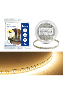 Светодиодная LED лента Feron LS616, 180SMD(2835)/m 17W/m 12V 5m 3000К