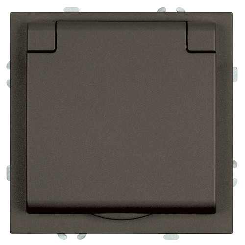 Розетка 1-местная с крышкой с защ. штор, STEKKER, с/з, IP42, 250В, 16А, серия Эмили, RST16-5112-09, антрацит, soft touch