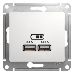GLOSSA USB РОЗЕТКА A+A, 5В/2,1А, 2х5В/1,05А, механизм, БЕЛЫЙ