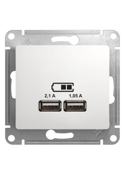 GLOSSA USB РОЗЕТКА A+A, 5В/2,1А, 2х5В/1,05А, механизм, БЕЛЫЙ
