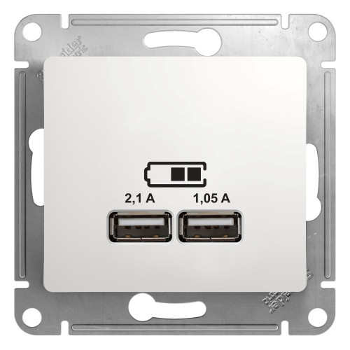 GLOSSA USB РОЗЕТКА A+A, 5В/2,1А, 2х5В/1,05А, механизм, БЕЛЫЙ