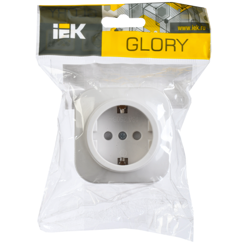 GLORY Розетка 1-местная для открытой установки с заземлением с защитными шторками 16А РСш20-3-ХБ белый IEK GLORY Розетка 1-местная для открытой установки с заземлением с защитными шторками 16А РСш20-3-ХБ белый IEK