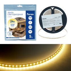 Лента светодиодная 120SMD(2835)/м 11Вт/м 24V 5000*5*1.5мм 3000K, LS505 FERON СВОБОДНЫЙ РЕЗ. Ширина - 5 мм!!!