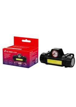 Фонарь аккумуляторный налобный E1340 XPE + COB LED 3Вт 2 режима аккум. 3.7В магнит диммир. черн. (бокс) Ultraflash 14268