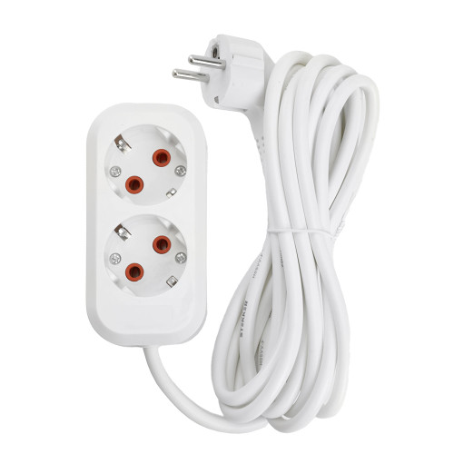 Удлинитель двухместный с/з STEKKER HM06-21-03 3x1мм2, 3м, серия Home, белый Удлинитель двухместный с/з STEKKER HM06-21-03 3x1мм2, 3м, серия Home, белый