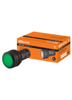 Кнопка SB7-CWL3365 с фиксацией, 1НО+1НЗ, d22 мм, с подсветкой 24 В LED, зеленая, IP54 TDM