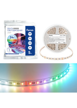 Лента светодиодная 60SMD(5050)/м 14,4Вт/м 24V 5000*12*1.22мм RGB+3000К, IP20, LS507 FERON