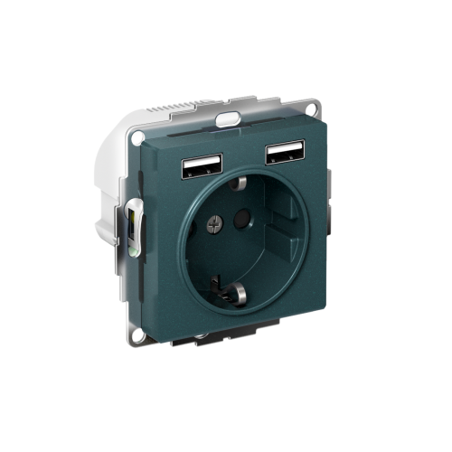 ATLASDESIGN РОЗЕТКА 16А c 2 USB A+A, 5В/2,4А, 2х5В/1,2А, механизм, ИЗУМРУД