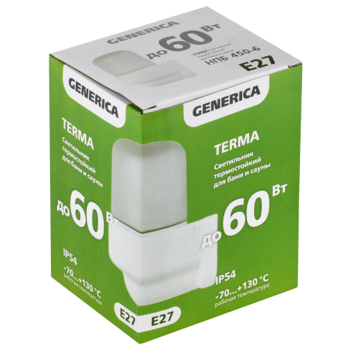 TERMA Светильник термостойкий для бани и сауны НПБ 450-6 IP54 60Вт белый угол GENERICA TERMA Светильник термостойкий для бани и сауны НПБ 450-6 IP54 60Вт белый угол GENERICA