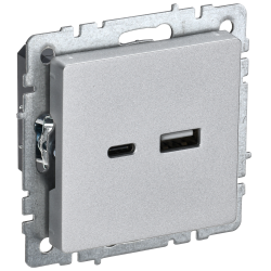BRITE Розетка USB A+C 18Вт РЮ11-1-БрА алюминий IEK