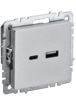 BRITE Розетка USB A+C 18Вт РЮ11-1-БрА алюминий IEK