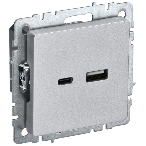 BRITE Розетка USB A+C 18Вт РЮ11-1-БрА алюминий IEK
