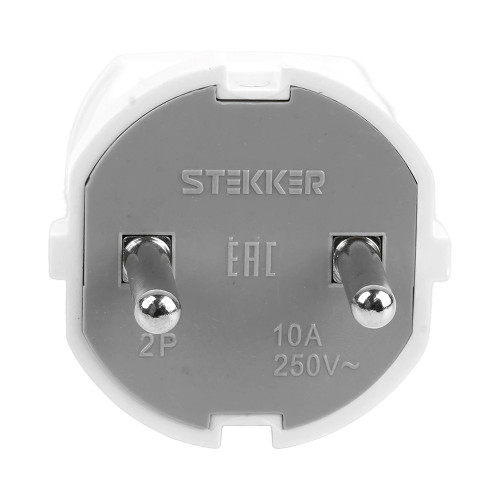 Вилка прямая б/з STEKKER, PPG10-43-201, пластик, 250В, 10A, IP20, белый