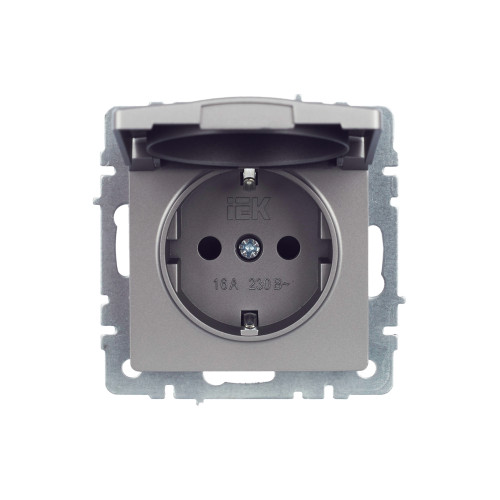 BRITE Розетка 1-местная с заземлением с защитными шторками и крышкой 16А IP44 РСбш10-3-44-БрС сталь IEK BRITE Розетка 1-местная с заземлением с защитными шторками и крышкой 16А IP44 РСбш10-3-44-БрС сталь IEK