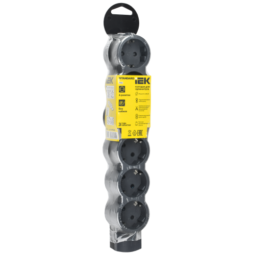 STANDARD Колодка для удлинителя с заземлением К06 6 мест черная IEK STANDARD Колодка для удлинителя с заземлением К06 6 мест черная IEK