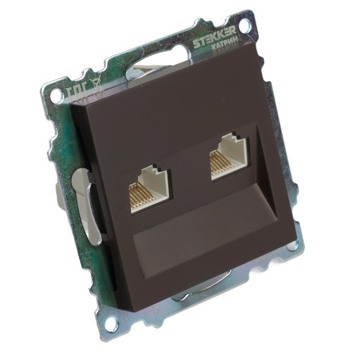 Розетка компьютерная 2-местная RJ-45 (механизм) STEKKER GLS00-7109-04, серия Катрин, шоколад Розетка компьютерная 2-местная RJ-45 (механизм) STEKKER GLS00-7109-04, серия Катрин, шоколад