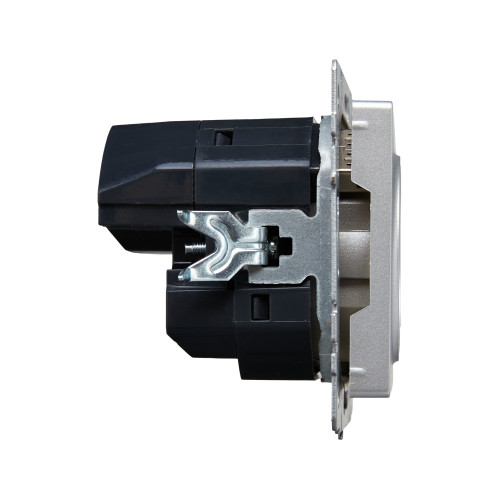BRITE Розетка 1-местная с заземлением с защитными шторками 16А с USB A+C 18Вт РЮш11-1-БрА алюминий IEK