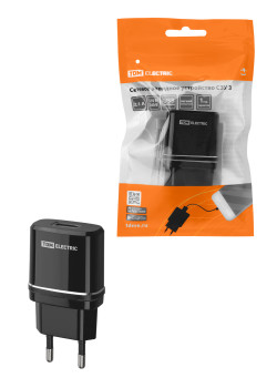 Сетевое зарядное устройство, СЗУ 3, 2,1 А, 1 USB, черный, TDM
