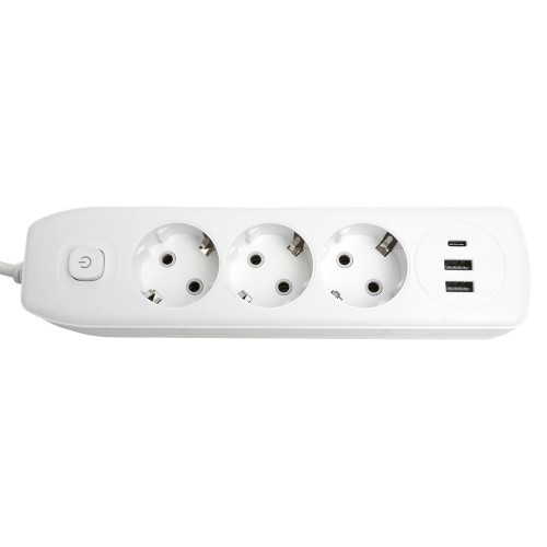 Удлинитель 3-местный c/з 3x1 мм2, 3 м, 250В, 10А, 2USB+1Type-C 2,4А, серия Home plus, белый STEKKER HM08-33-02 Удлинитель 3-местный c/з 3x1 мм2, 3 м, 250В, 10А, 2USB+1Type-C 2,4А, серия Home plus, белый STEKKER HM08-33-02