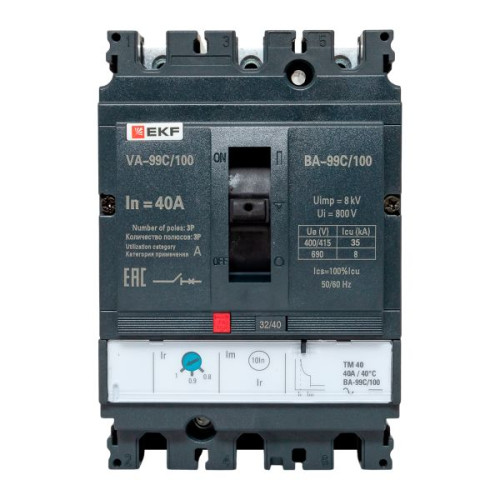 ВА-99C 100/40А 3P 35кА с термомагнитным расцепителем EKF ВА-99C 100/40А 3P 35кА с термомагнитным расцепителем EKF