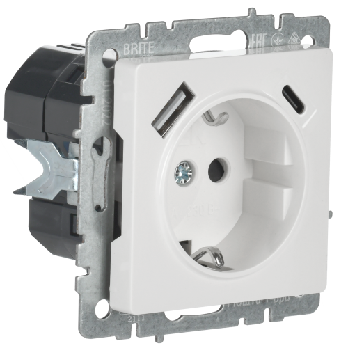 BRITE Розетка 1-местная с заземлением с защитными шторками 16А с USB A+C 18Вт РЮш11-1-БрБ белый IEK BRITE Розетка 1-местная с заземлением с защитными шторками 16А с USB A+C 18Вт РЮш11-1-БрБ белый IEK