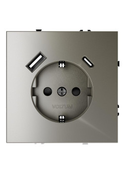 Розетка 1-м СП S70 16А с USB A+С с заземл. защ. шторки механизм шелк Voltum VLS040504