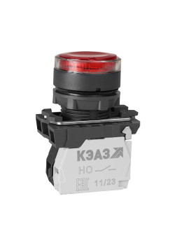 Кнопка КМЕ4622мЛ-24В-красный-2но+2нз-цилиндр-индикатор-IP65-КЭАЗ