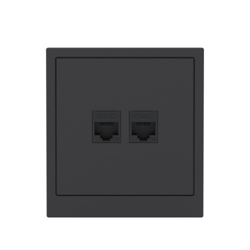 Компьютерная розетка RJ-45 без шторки, кат.5е двойная, KANT, черный уголь