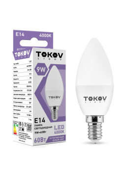 Лампа светодиодная 9Вт С37 4000К Е14 176-264В (TKL) TOKOV ELECTRIC TKL-C37-E14-9-4K
