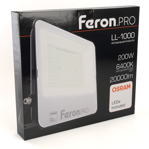 Светодиодный прожектор Feron.PRO LL-1000 IP65 200W 6400K черный Светодиодный прожектор Feron.PRO LL-1000 IP65 200W 6400K черный