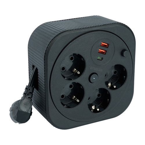 HM16-4-03-USB Удлинитель 4-местный с/з, 3x1,5мм2, 3м, 230В, 16А, 2USB+1С, 2,4А, черный HM16-4-03-USB Удлинитель 4-местный с/з, 3x1,5мм2, 3м, 230В, 16А, 2USB+1С, 2,4А, черный
