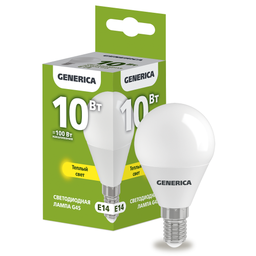 Лампа светодиодная G45 шар 10Вт 230В 3000К E14 GENERICA