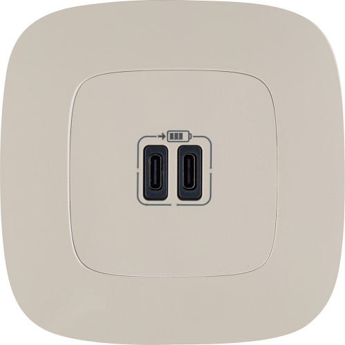 Valena ALLURE.Зарядное устройство с двумя USB-разьемами тип С-тип С 240В/5В 3000мА.С лицевой панелью.Цвет Слоновая кость Valena ALLURE.Зарядное устройство с двумя USB-разьемами тип С-тип С 240В/5В 3000мА.С лицевой панелью.Цвет Слоновая кость