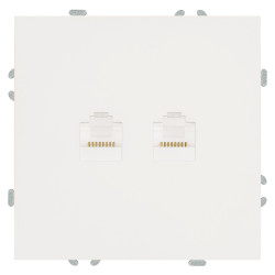 Розетка компьютерная 2-местная RJ-45 (механизм), STEKKER,  серия Эмили, RST00-5111-01, белый фарфор, soft touch