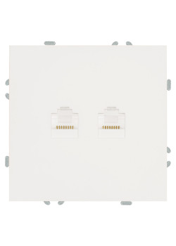 Розетка компьютерная 2-местная RJ-45 (механизм), STEKKER,  серия Эмили, RST00-5111-01, белый фарфор, soft touch