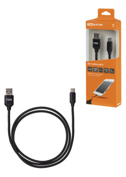 Дата-кабель, ДК 8, USB - USB Type-C, 1 м, тканевая оплетка, черный, TDM
