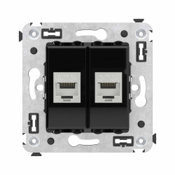 Компьютерная розетка RJ-45 без шторки в стену, кат.6А двойная экранированная, Avanti, черный квадрат