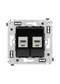 Компьютерная розетка RJ-45 без шторки в стену, кат.6А двойная экранированная, Avanti, черный квадрат