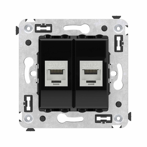 Компьютерная розетка RJ-45 без шторки в стену, кат.6А двойная экранированная, Avanti, черный квадрат