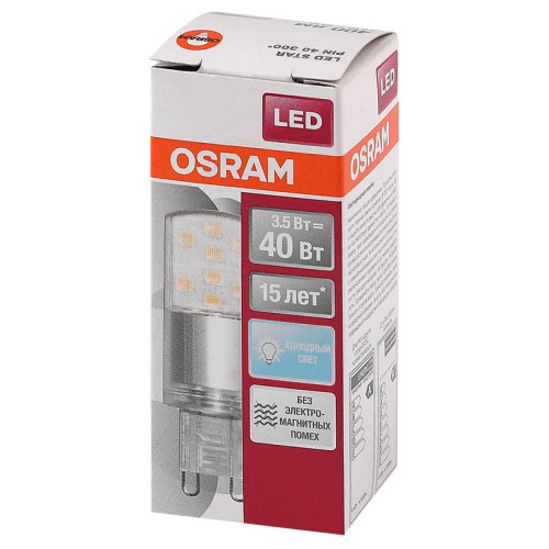 Лампа светодиодная LED Star PIN40 3.5W/840 3.5Вт прозрачная 4000К нейтр. бел. G9 400лм 220-240В пластик. (замена 40Вт) OSRAM 4058075315853 Лампа светодиодная LED Star PIN40 3.5W/840 3.5Вт прозрачная 4000К нейтр. бел. G9 400лм 220-240В пластик. (замена 40Вт) OSRAM 4058075315853