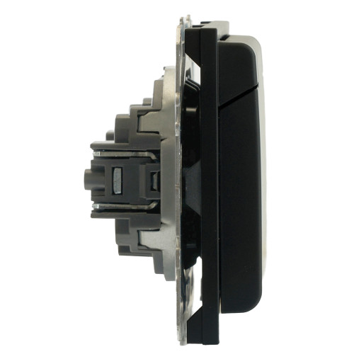 RST16-5113-05 Розетка 1-местная с крышкой с защ. штор STEKKER, б/з, IP42, 250В, 16А, серия Эмили, RST16-5113-05, черный уголь, soft touch