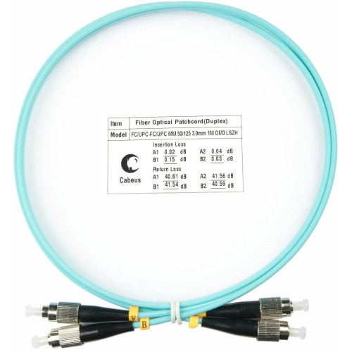 Патч-корд Cabeus FOP-50-FC-FC-1M 2x50/125 OM3 FC дуплекс-FC дуплекс 1м LSZH бирюзовый