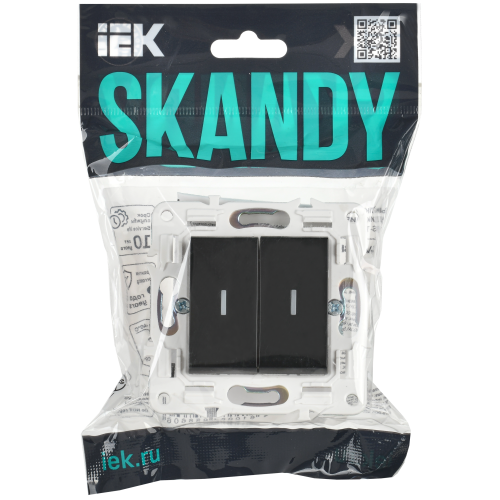 SKANDY Выключатель 2-клавишный проходной с индикацией 10А SK-V10Bl черный IEK SKANDY Выключатель 2-клавишный проходной с индикацией 10А SK-V10Bl черный IEK
