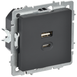 BRITE Розетка USB A+C 45Вт высокоскоростная зарядка РЮ11-2-БрГ графит IEK