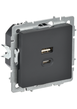 BRITE Розетка USB A+C 45Вт высокоскоростная зарядка РЮ11-2-БрГ графит IEK