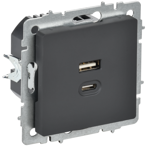 BRITE Розетка USB A+C 45Вт высокоскоростная зарядка РЮ11-2-БрГ графит IEK