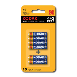 Элемент питания алкалиновый AAA/LR03 1.5В MAX SUPER Alkaline (блист. 6шт) KODAK Б0064252