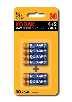 Элемент питания алкалиновый AAA/LR03 1.5В MAX SUPER Alkaline (блист. 6шт) KODAK Б0064252