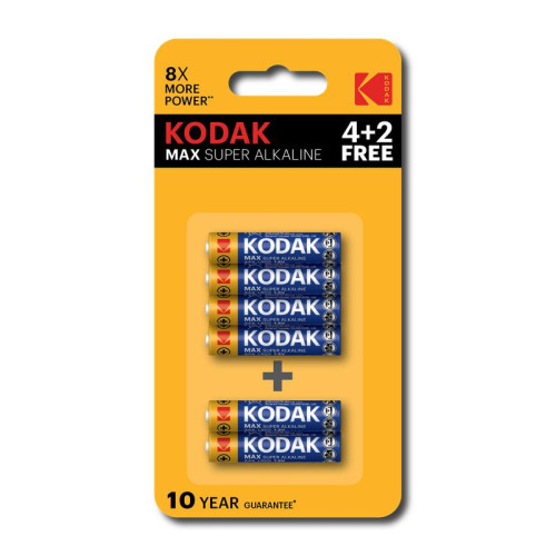 Элемент питания алкалиновый AAA/LR03 1.5В MAX SUPER Alkaline (блист. 6шт) KODAK Б0064252