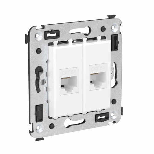 Компьютерная розетка RJ-45 без шторки в стену, кат.6A двойная, Avanti, белое облако Компьютерная розетка RJ-45 без шторки в стену, кат.6A двойная, Avanti, белое облако
